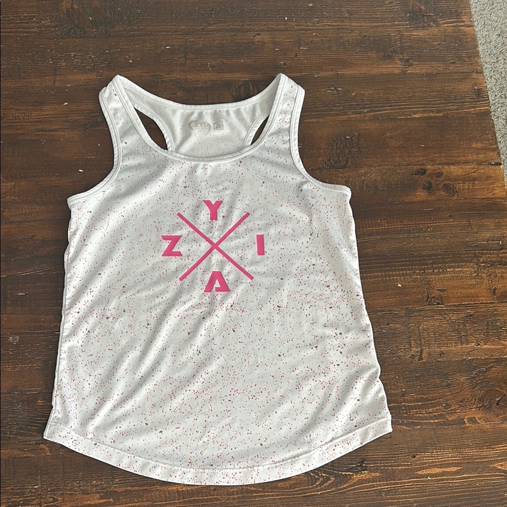Zyia White Tank Top with Pink Logo